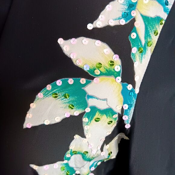 Diane Gilman Silk Sequin Cockatoo Tropical Birds Floral Blouse Size Large VTG - Picture 11 of 16